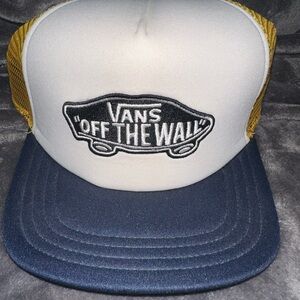 Vans White and Navy Trucker Hat with Yellow Mesh SnapBack